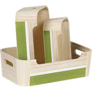 Corbeille bois rectangle blanc / vert : Cestini