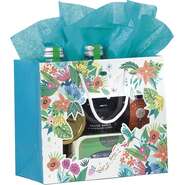 Sacchetti di carta blu lato fiori & colibrì con finestra  : Borse