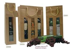 Immagine del prodotto Borsa in carta kraft con finestra per 1, 2, 3 bottiglie (Possibilità di personalizzazione)