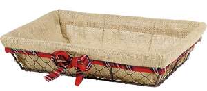 Immagine del prodotto Cestino rettangolare in metallo con effetto marrone invecchiato e bordo in tessuto di juta/tartan