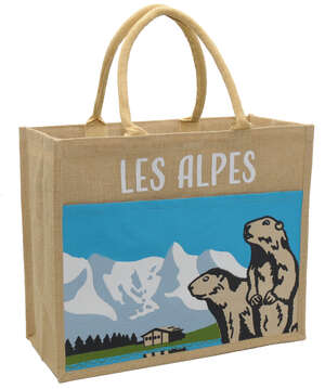 Immagine del prodotto Borsa in tela di juta con stampa "Les Alpes Marmottes".