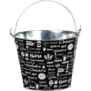 Immagine del prodotto Secchiello in metallo bianco e nero con decorazione a tema birra.