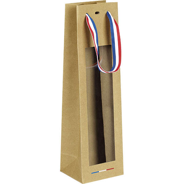 Immagine del prodotto Sacchetto kraft 1 bottiglia manico NASTRO blu/bianco/rosso