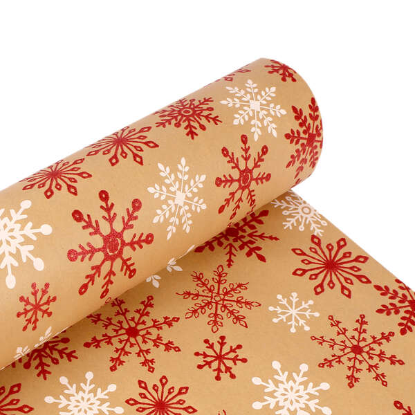 Immagine del prodotto Rotolo di carta da regalo kraft marrone Fiocchi di neve