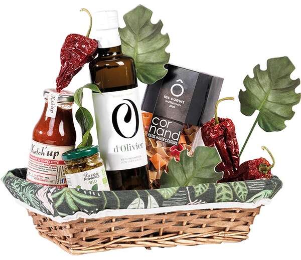 Immagine del prodotto Cestino rettangolare in vimini/legno con disegno vegetale