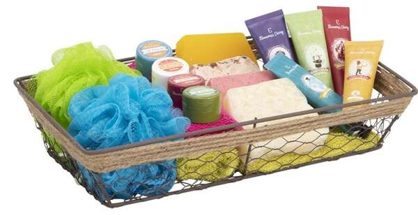 Immagine del prodotto Cestino rettangolare in metallo invecchiato e corda