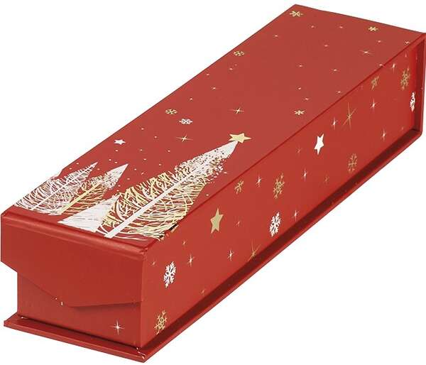 Immagine del prodotto Rechteckige Pralinenschachtel aus Karton, 1-reihig, Rot/Weiß/Gold Heißfolienprägung, Magnetverschluss