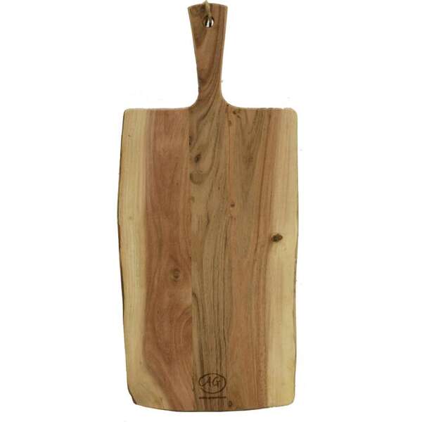 Immagine del prodotto Tagliere in legno di acacia naturale con manico e cordino.