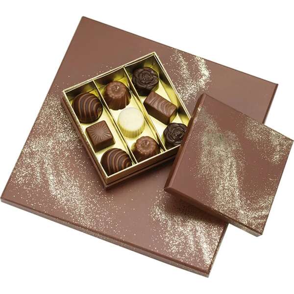 Immagine del prodotto Scatola quadrata di cartone per cioccolatini, 3, 4 o 6 file, POUDRE D'OR marrone