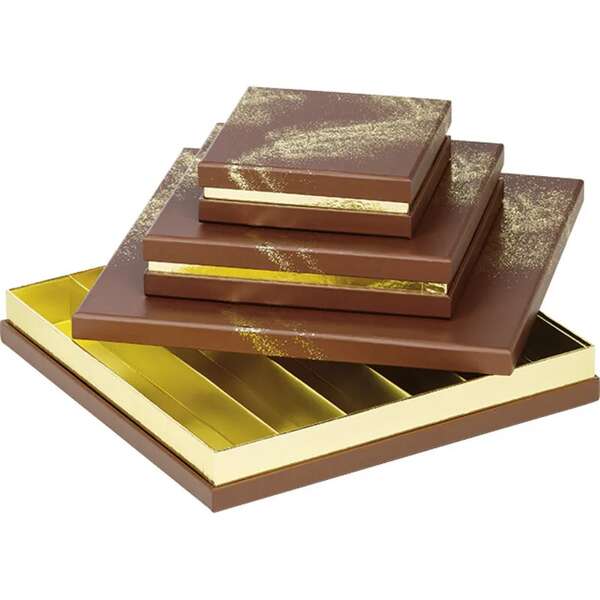 Immagine del prodotto Scatola quadrata di cartone per cioccolatini, 3, 4 o 6 file, POUDRE D'OR marrone