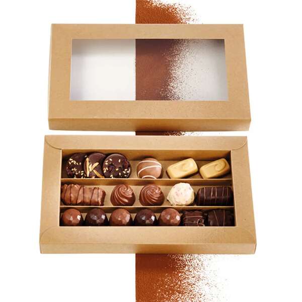 Immagine del prodotto Scatola rettangolare in cartone per cioccolatini, 3, 4 o 5 file, carta Kraft