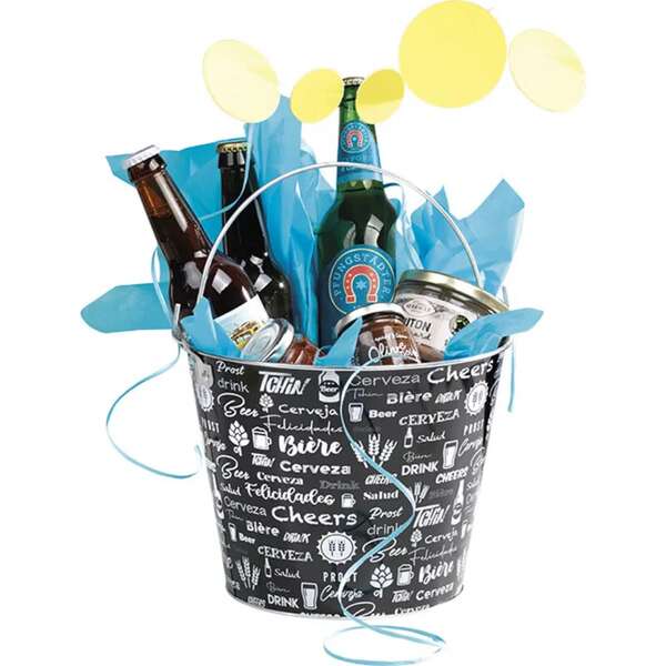 Immagine del prodotto Secchiello in metallo bianco e nero con decorazione a tema birra.