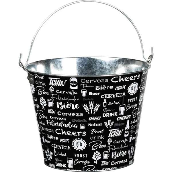 Immagine del prodotto Secchiello in metallo bianco e nero con decorazione a tema birra.