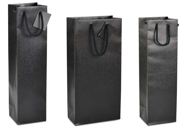 Immagine del prodotto Borsa in carta kraft Nero opaco per 1, 2 bottiglie (possibile personalizzazione)