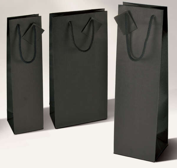 Immagine del prodotto Borsa in carta kraft Nero opaco per 1, 2 bottiglie (possibile personalizzazione)