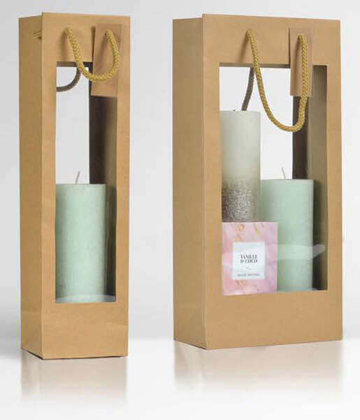 Immagine del prodotto Borsa in carta kraft 1 e 2 bottiglie - doppia finestra