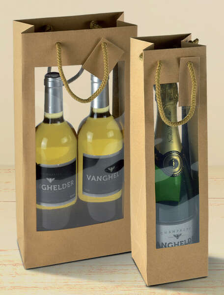 Immagine del prodotto Borsa in carta kraft 1 e 2 bottiglie - doppia finestra