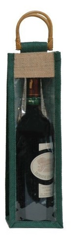 Borsa in tela di iuta naturale + verde 1 bottiglia 75 cl + finestra : Bottiglie e prodotti locali